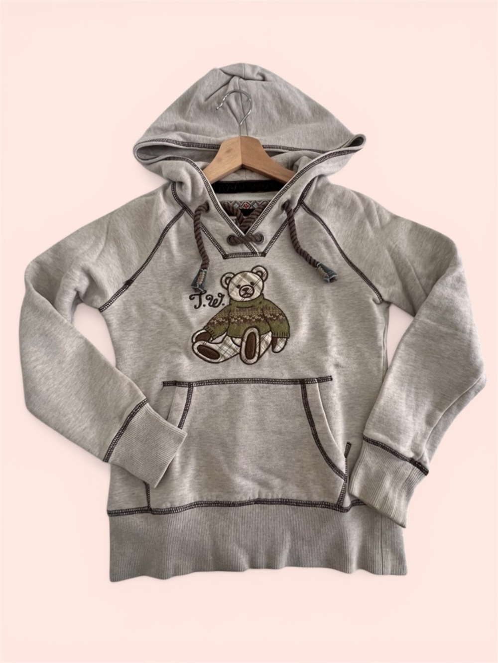Teenie Weenie Cream Hoodie with Brown Trim and Blue/Red Accents